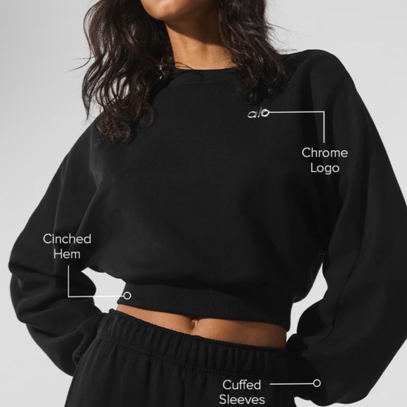 Alo Accolade Cropped Crewneck Sweater Black Size XS - Picture 3 of 8